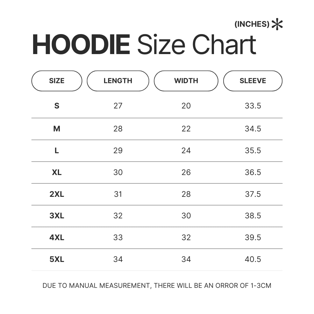 Hoodie Size Chart - Dragon Ball EU Store