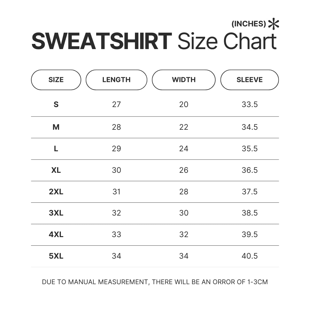 Sweatshirt Size Chart - Dragon Ball EU Store