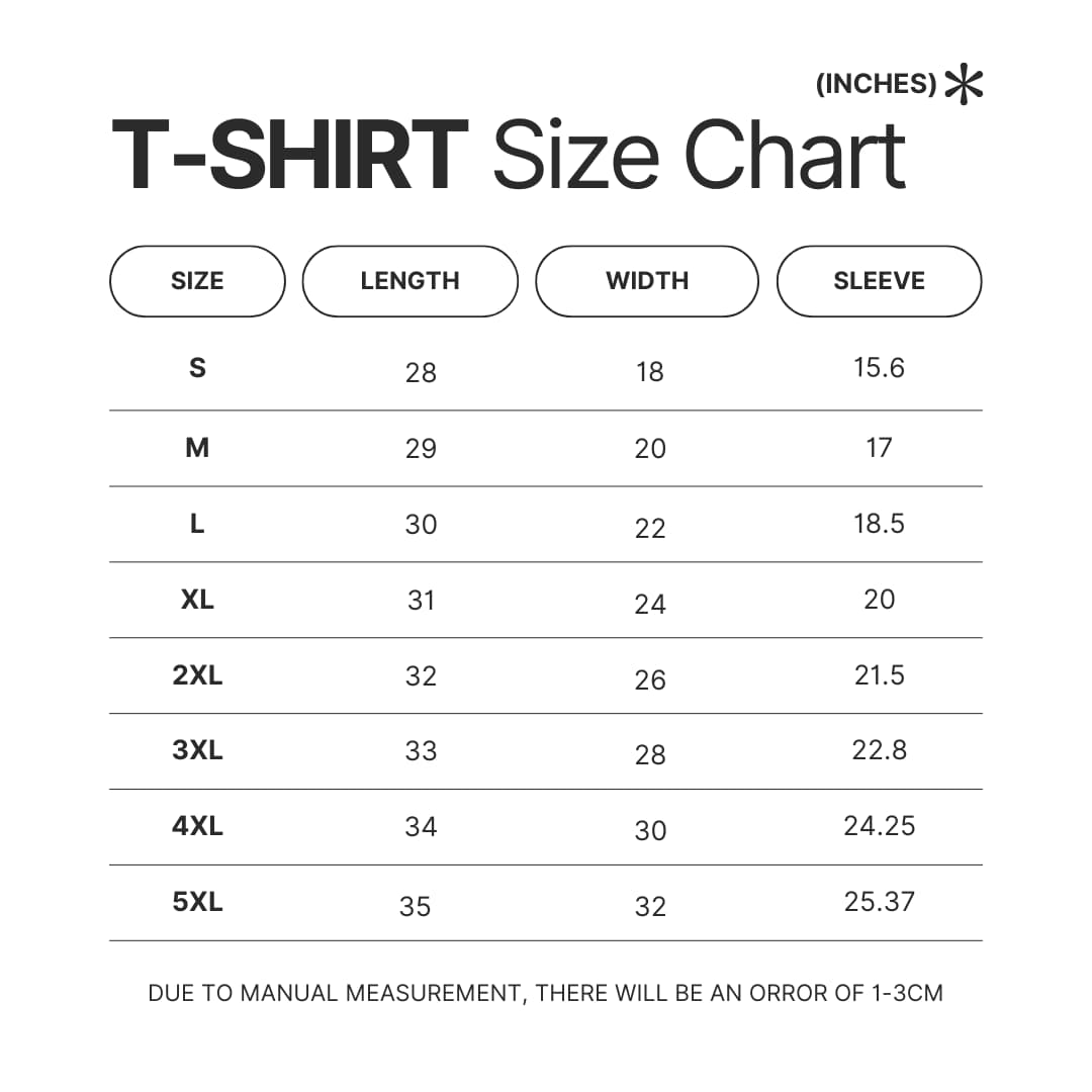 T shirt Size Chart - Dragon Ball EU Store