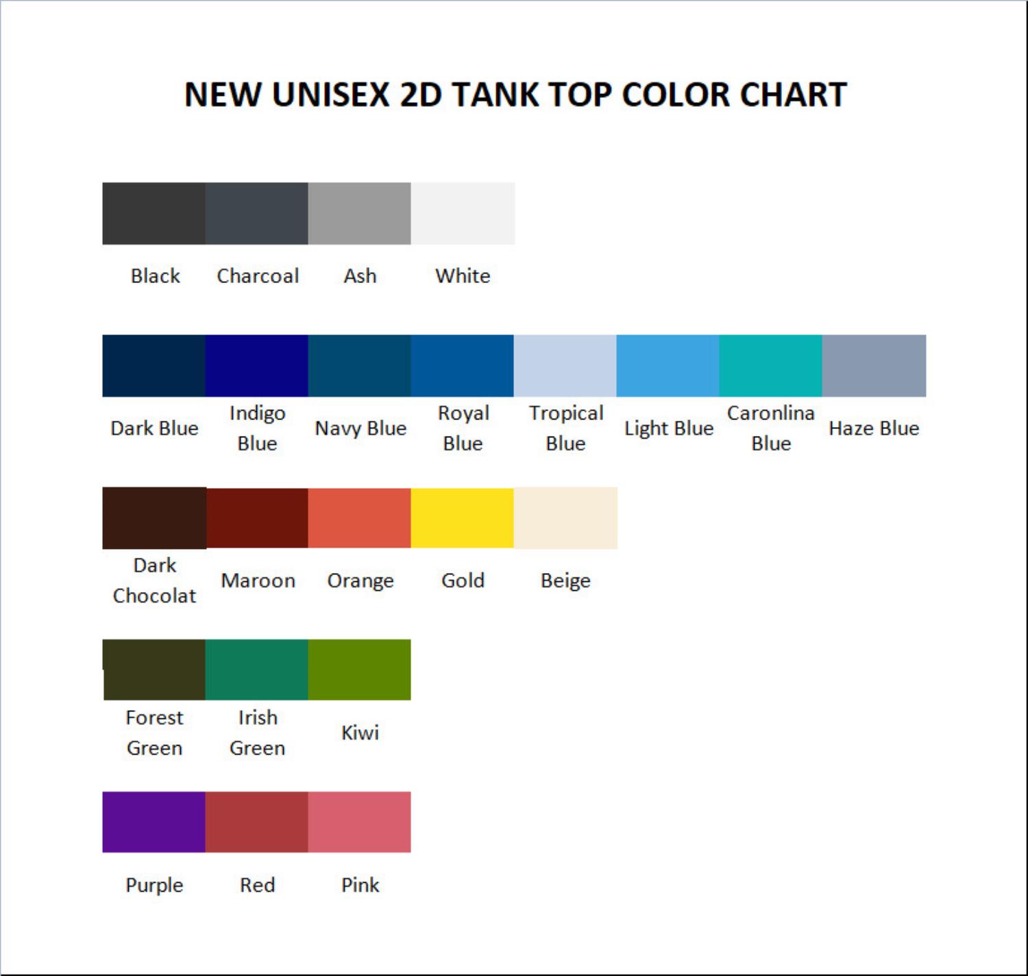 tank top color chart - Dragon Ball EU Store