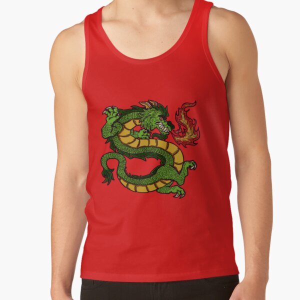 Long Green Dragon Breathing Fire Tank Top - Image 4