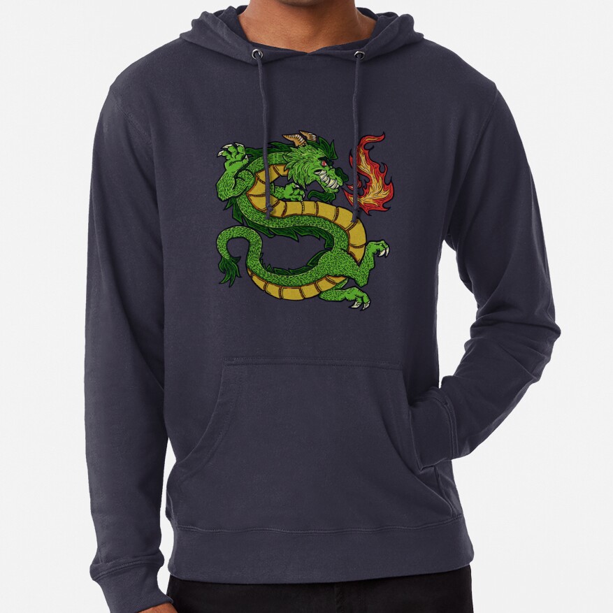 Long Green Dragon Breathing Fire Hoodie - Image 4