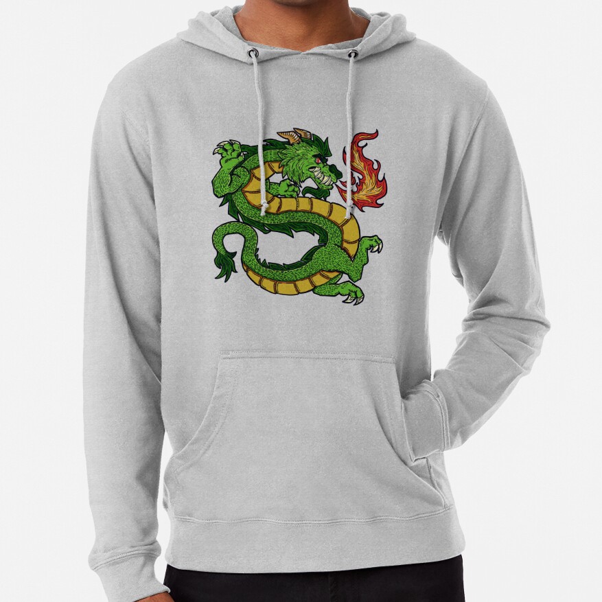 Long Green Dragon Breathing Fire Hoodie - Image 6