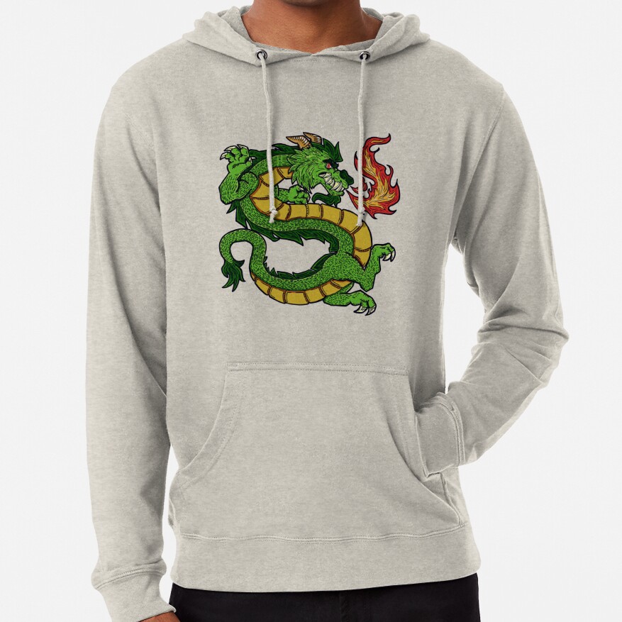 Long Green Dragon Breathing Fire Hoodie - Image 5